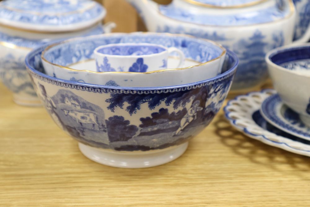 A collection of 18th/19th century English blue and white transfer-printed wares,
